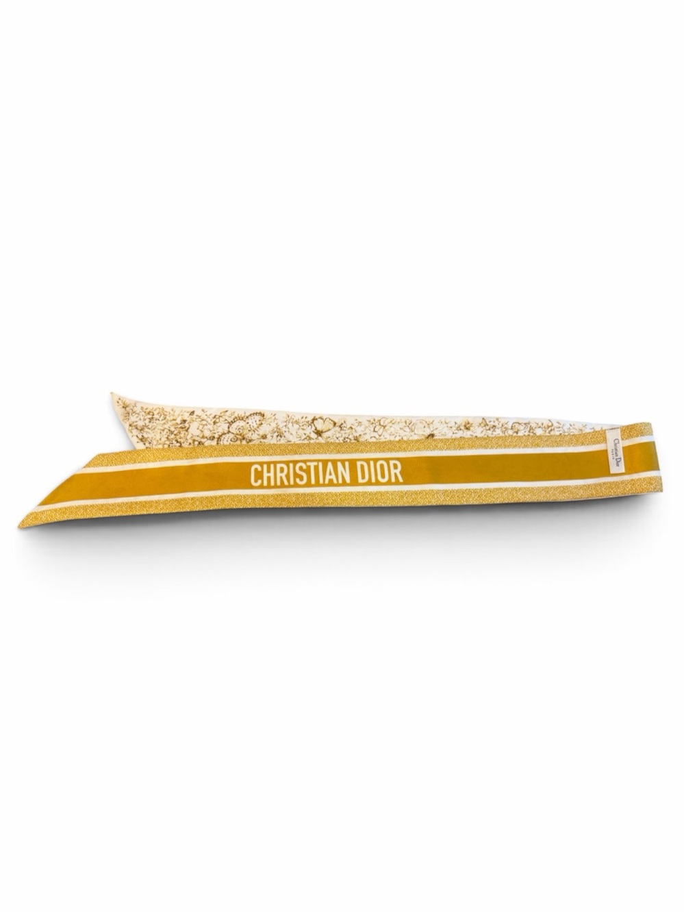 Dior Mustard Gold Christian Dior Logo Silk Ribbon